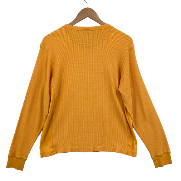 Gap Waffle Knit Thermal Mens Small Yellow Long Raglan Sleeve Crew Neck Pullover - Picture 2 of 12